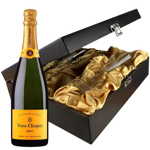 Veuve Clicquot Brut Yellow Label Champagne 75cl And Flutes In Luxury Presentation Box